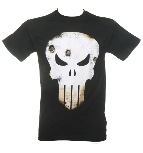 Mens Black Battle Damaged Punisher Skull