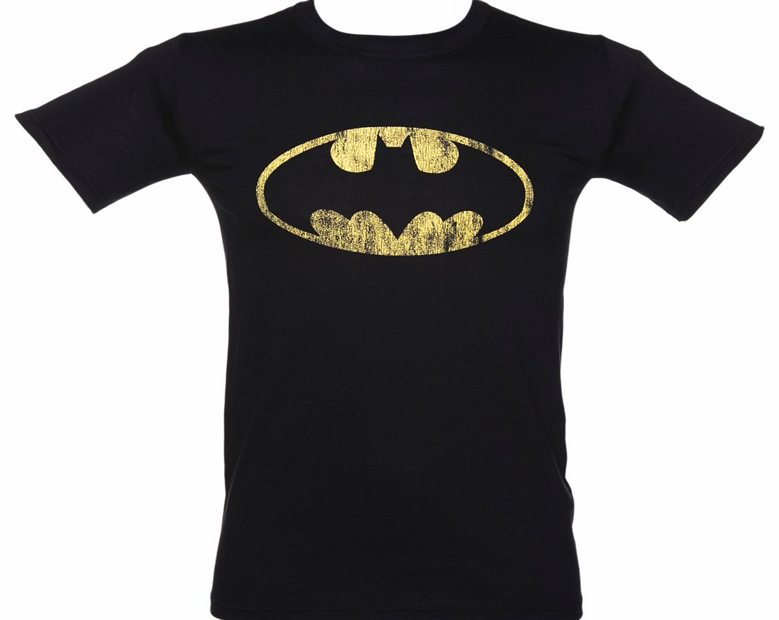 Mens Black Distressed Batman Logo T-Shirt