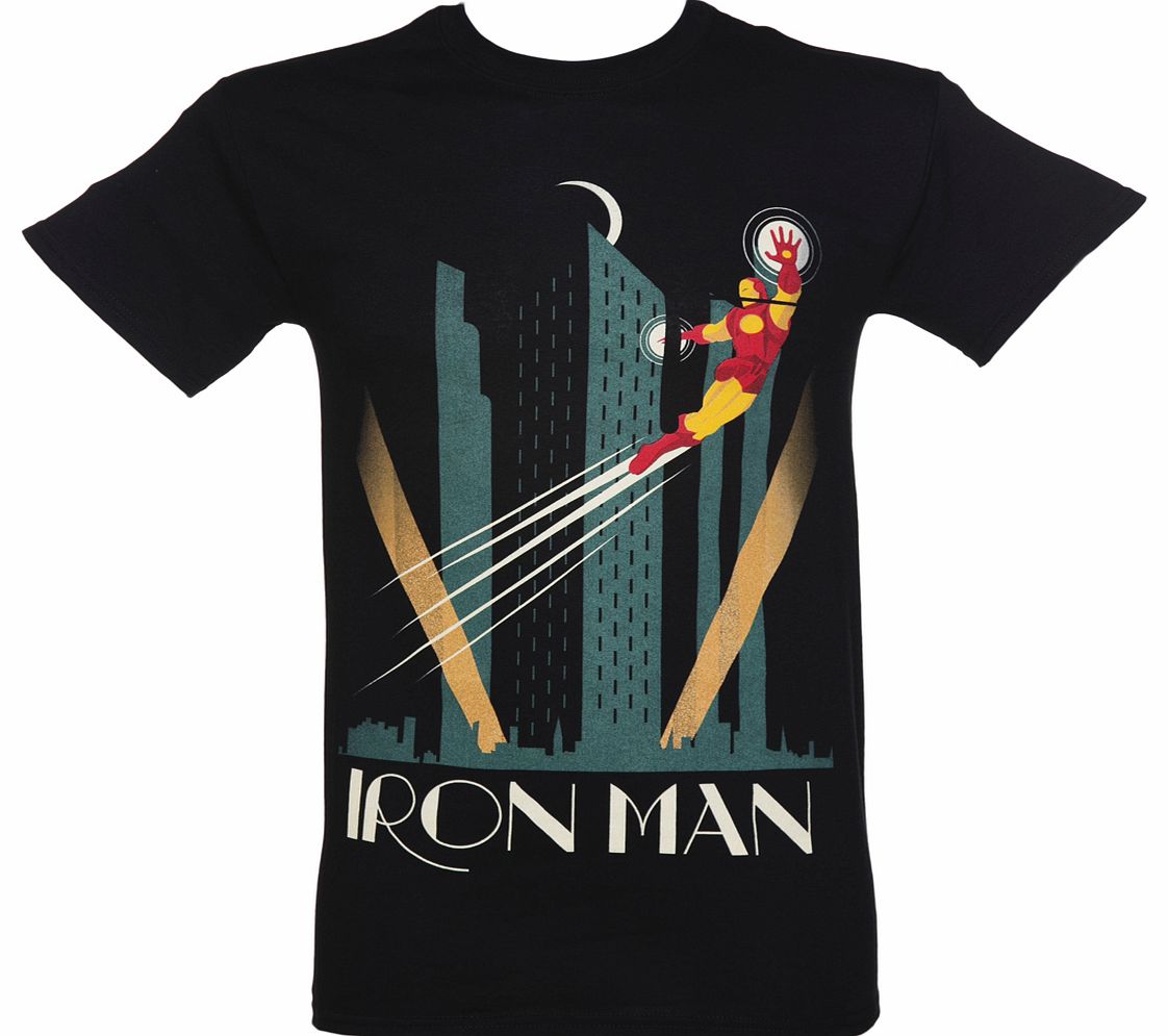 Mens Black Marvel Iron Man Art Deco T-Shirt