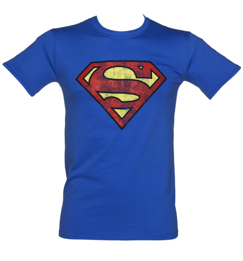 Mens Blue Distressed Superman Logo T-Shirt