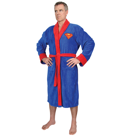 Mens Blue Fleece Superman Logo Bath Robe