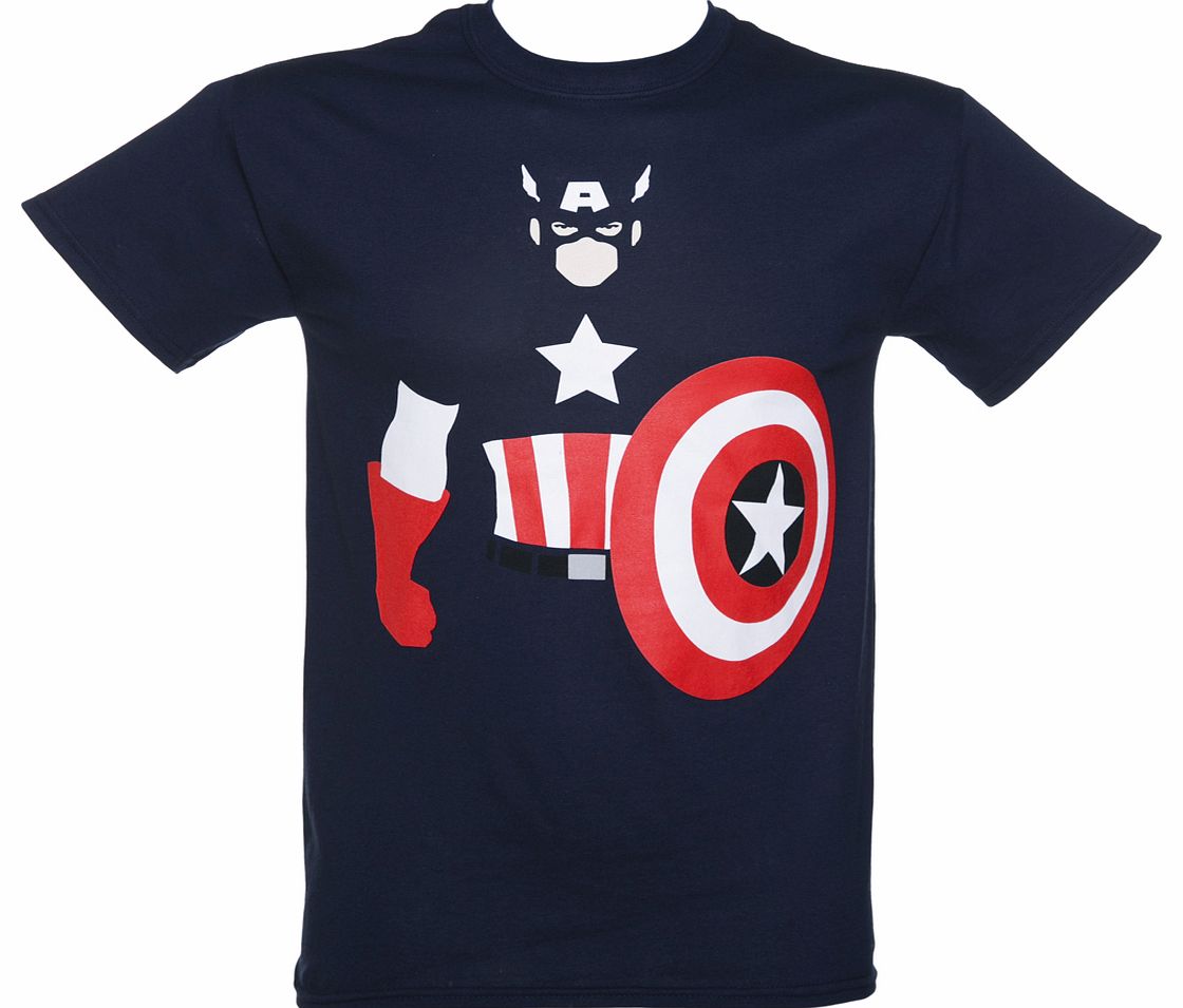 Mens Blue Marvel Captain America Vector T-Shirt
