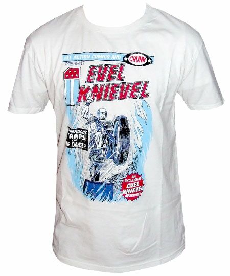 Mens Clothing Chunk Evel Knievel Comic Book White T-shirt