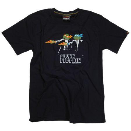 Mens Clothing Chunk Turtle Fiction Black Mens T-Shirt