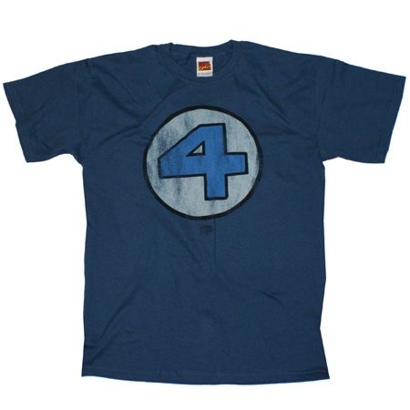 Mens Clothing Fantastic Four Logo Distressed Blue T-Shirt