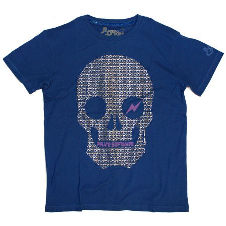 Mens Clothing Joystick Junkies Pirate Skull Blue T-Shirt
