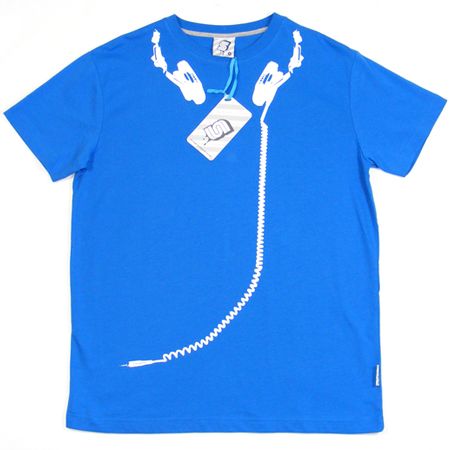 Mens Clothing SeventySeven Headphones Electric Blue T-Shirt