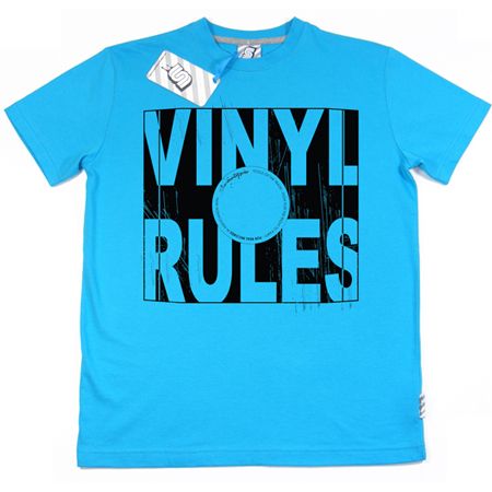 Mens Clothing SeventySeven Vinyl Rules Turquoise Blue T-Shirt