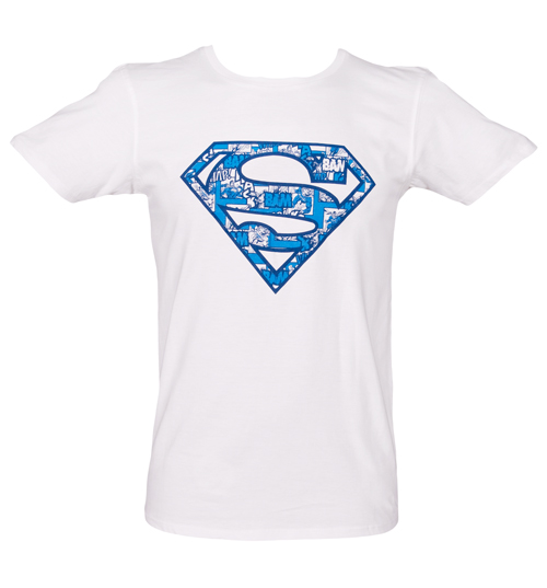 Mens Comic Logo Superman White T-Shirt from