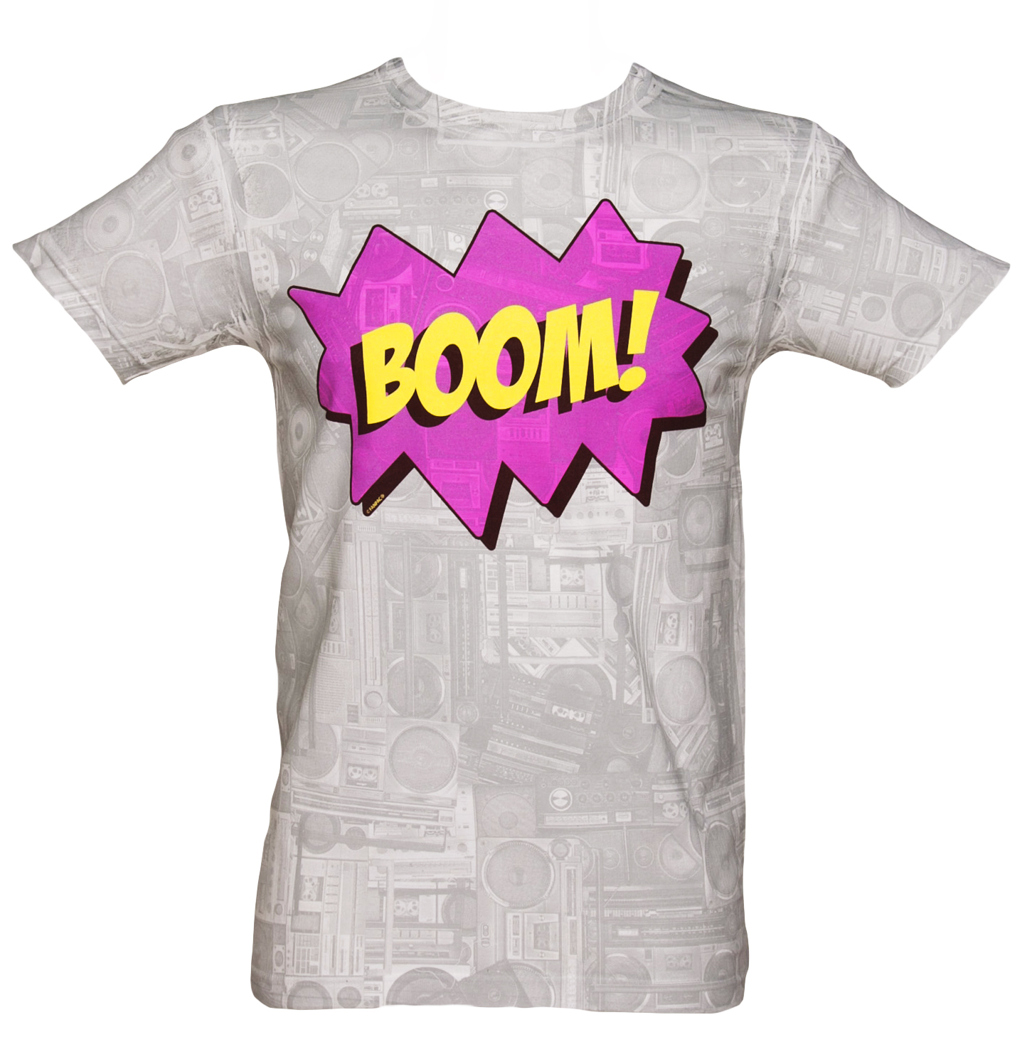 Mens Grey Collage Print Retro Boombox Boom