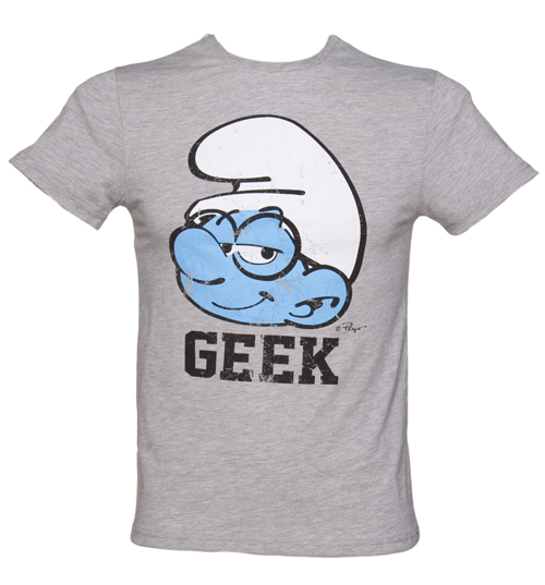 Mens Grey Marl Geek Smurfs T-Shirt