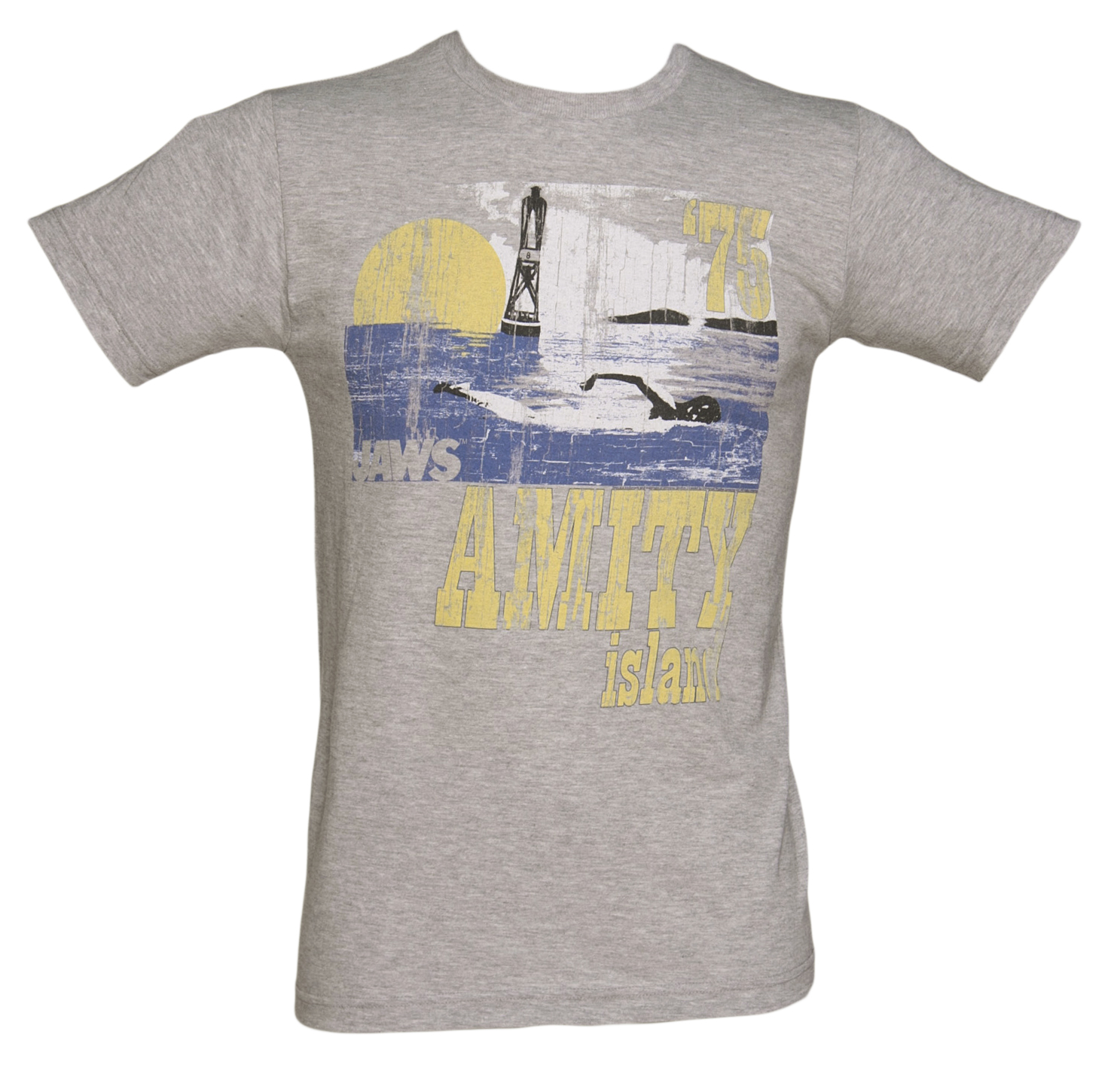 Mens Grey Marl Jaws Amity Island T-Shirt