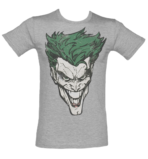 Grey Marl Joker Face Batman T-Shirt