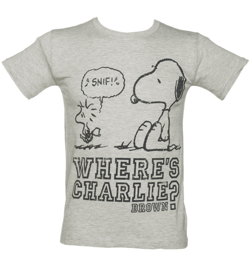 Mens Grey Peanuts Charlie Brown T-Shirt