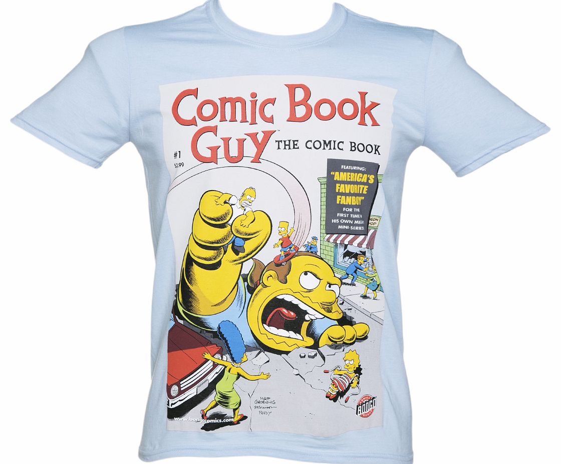 Mens Pale Blue Comic Book Guy Simpsons T-Shirt