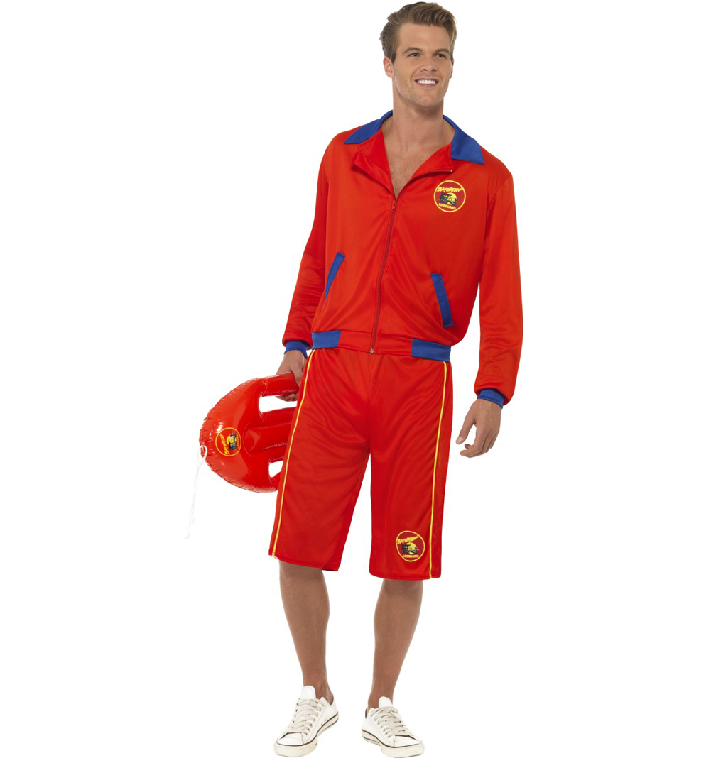 Mens Red Baywatch Jacket And Shorts Fancy Dress