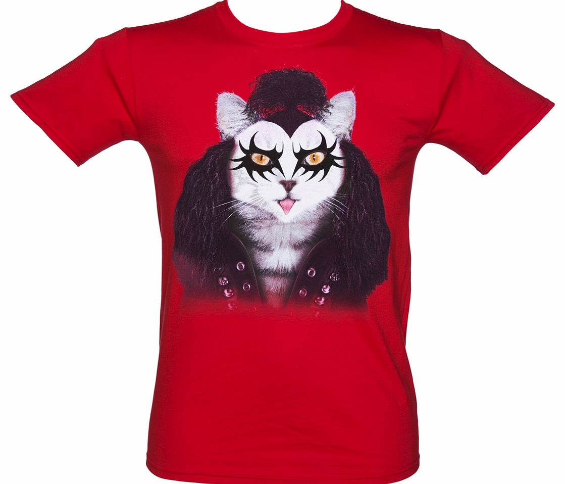 Mens Red Hard Rock Kissy Cat Pets Rock T-Shirt