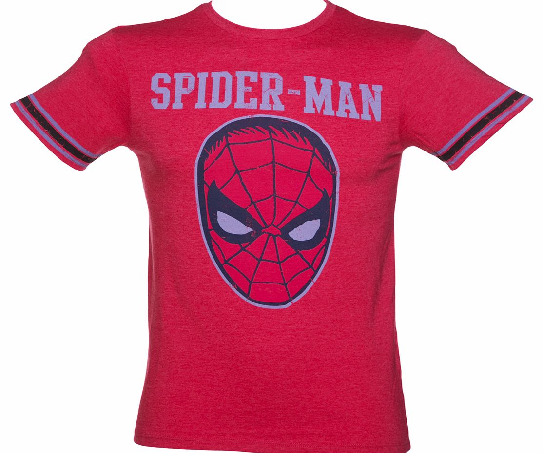 Mens Red Marl Spiderman Face Varsity T-Shirt