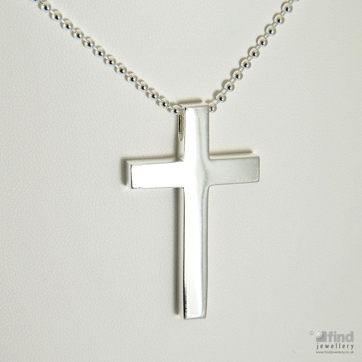 Mens Sterling Silver Cross and Ball Chain