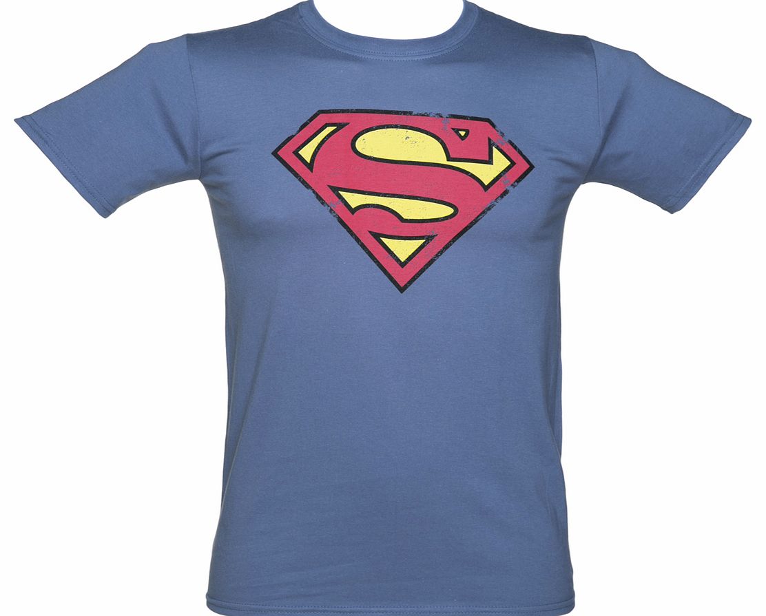 Mens Vintage Blue Distressed Superman Logo DC