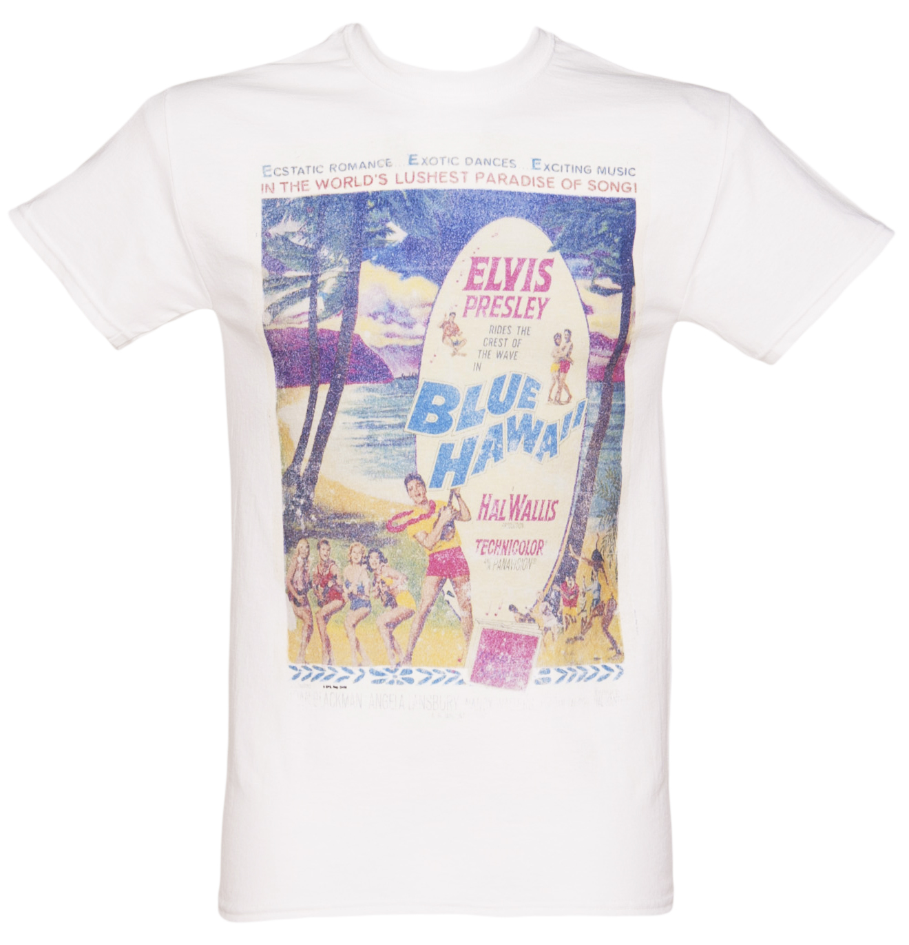 Mens White Blue Hawaii Poster Elvis T-Shirt