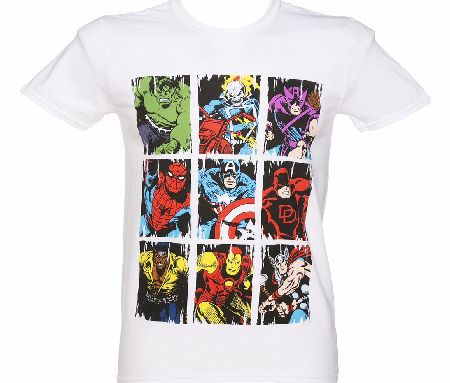 Mens White Marvel Characters Squares T-Shirt