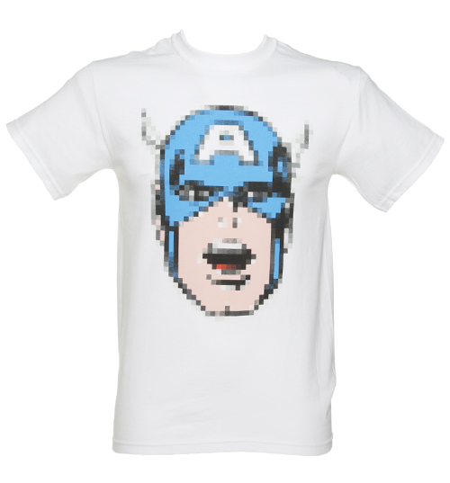 Mens White Pixelated Captain America Marvel