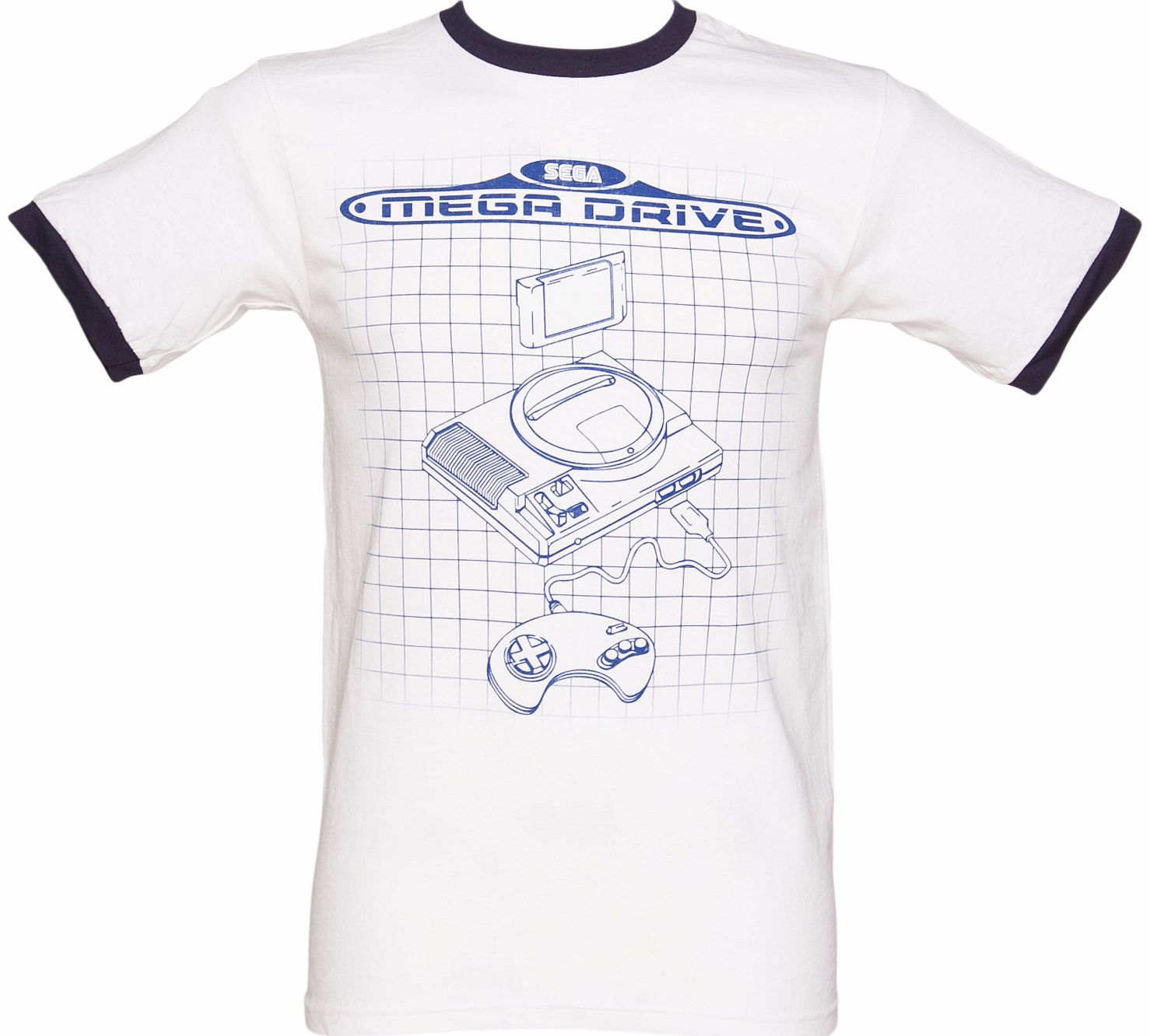 Mens White Sega Mega Drive Ringer T-Shirt
