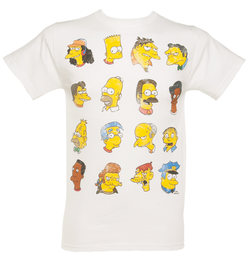 Mens White Simpsons Faces T-Shirt