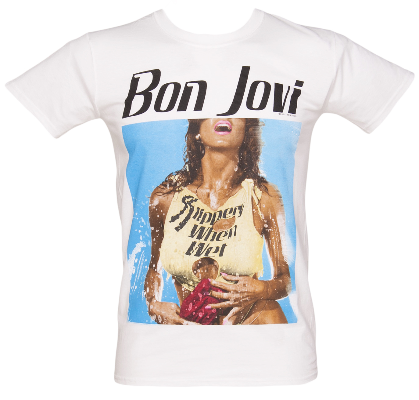 Mens White Slippery When Wet Bon Jovi T-Shirt