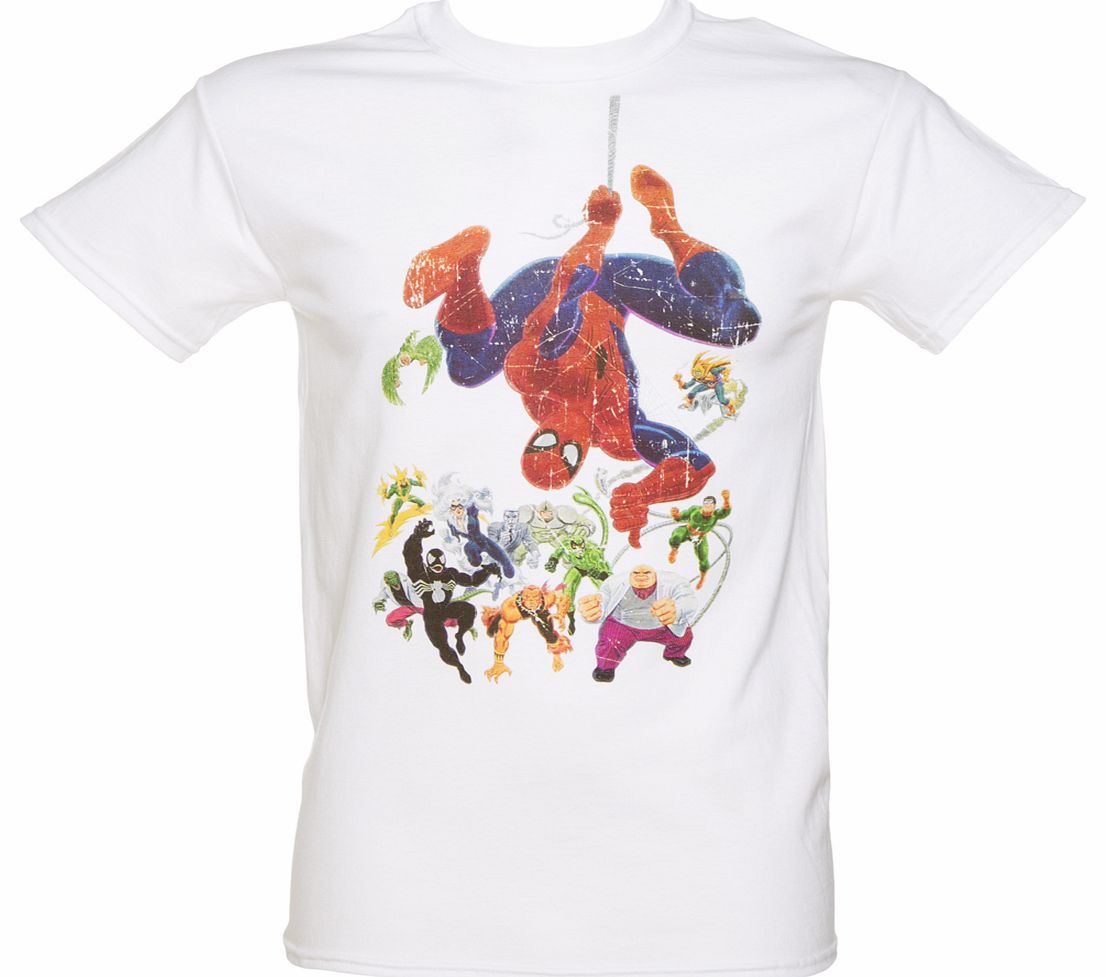 Mens White Spiderman Vs Villains Marvel T-Shirt