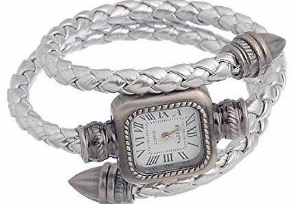 Menu Life 9 colors Vintage Leather Bangle Bracelet Watch Women Snake Watch (Silver)