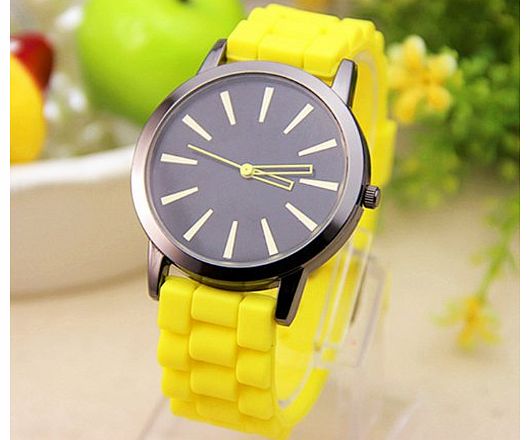 Ladies Watch Classic Gel Crystal Silicone Jelly watch (Yellow)