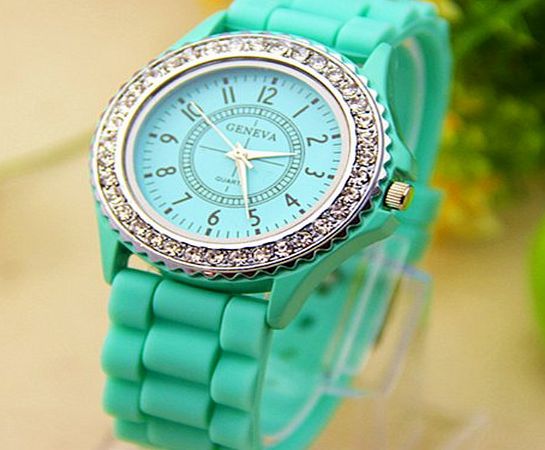 New Fashion 14 colors Ladies brand GENEVA Watch Classic Gel Crystal Silicone Jelly watch (Green)