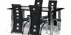 Mercers Furniture Black and Clear Glass Dining Table and 6 or 4 Faux Leather Chairs (Table and 4 chairs)