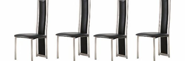 Mercers Furniture DESIGNER BLACK FAUX LEATHER AND CHROME DINING CHAIR/CHAIRS (4 x chairs)