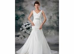 MERMAID V-neck Pleated Dropped Beading Sweep