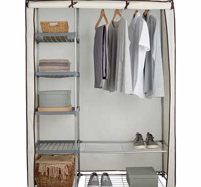 Metal and Polycotton Double Wardrobe - Cream