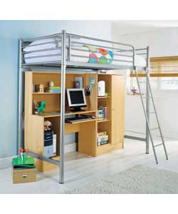 metal High Sleeper - Wardrobe, Desk and Protector Mattress