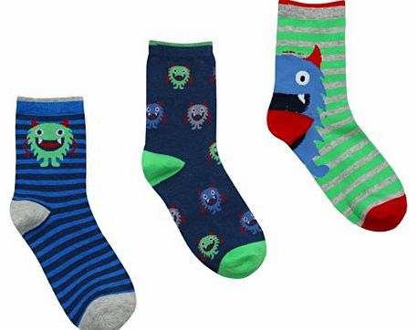 METZUYAN Boys Cotton Rich Design Socks 3 Pack Fun Funky Colourful Bright