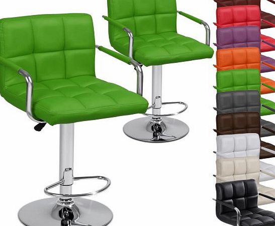 LBHK03 Two Faux Leather Bar Stools with Armrest DIFFERENT COLOURS (Green)
