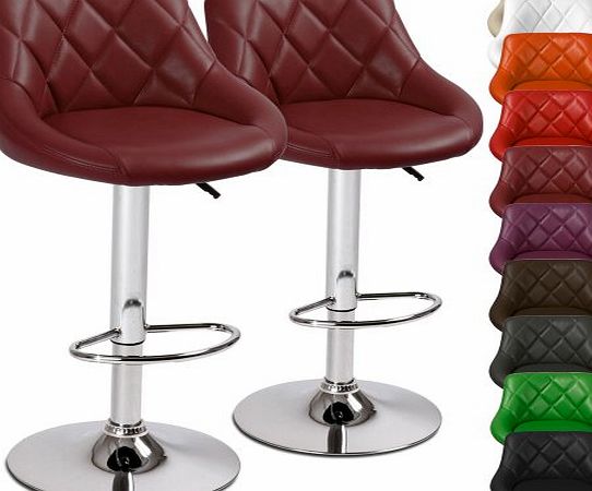 LBHK04 2 Height-Adjustable Faux Leather Bar Stools DIFFERENT COLOURS (Bordeaux)