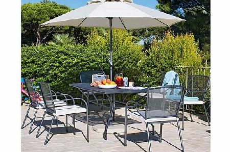 6 Seater Patio Set. Parasol  Cushions -