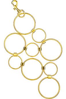 Gold-tone circular metal link belt.