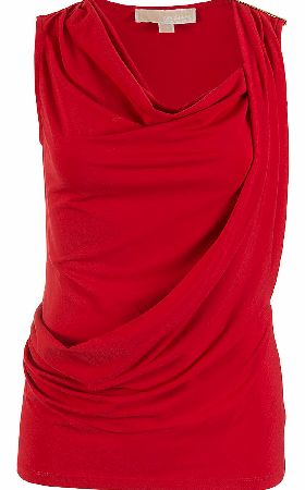 Michael Kors Red Blaze Cowl Neck Logo Top