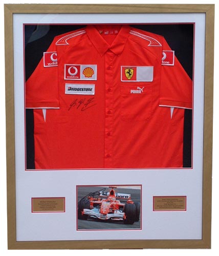 signed and framed Ferrari shirt presentation