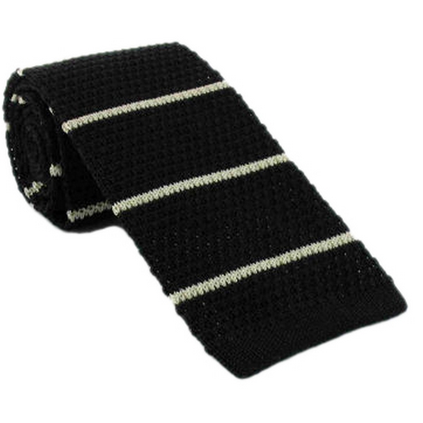 Michelsons of London Black / White Stripe Silk Knitted Tie by