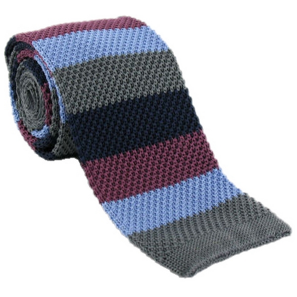 Michelsons of London Grey Striped Skinny Silk Knitted Tie by Michelsons