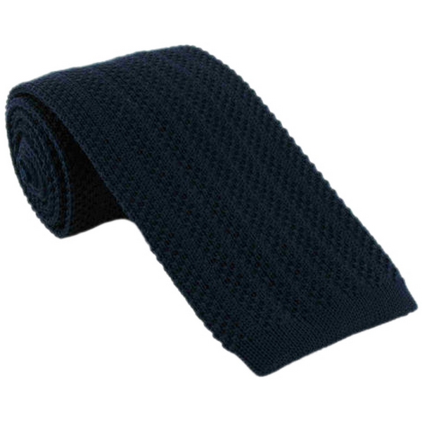 Michelsons of London Navy Skinny Striped Weave Silk Knitted Tie by