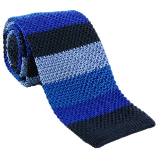Michelsons of London Navy Striped Skinny Silk Knitted Tie by Michelsons